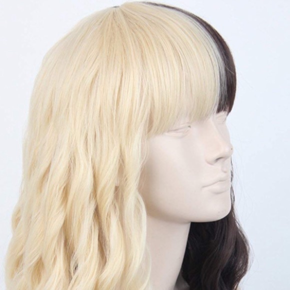 2 TONE BLONDE & BROWN CURLY Cosplay WIG *NWT*